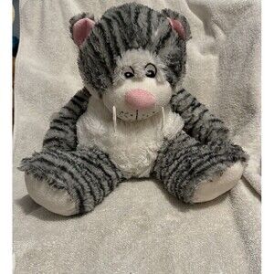 Vtg GREY & WHITE Striped Plush KITTY Cat